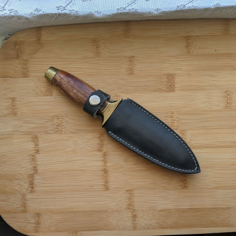 Vintage Brass Wooden Handle Stainless Steel Blade Hunting Knife With Belt Sheath